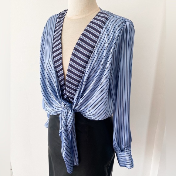 Zara Blue Striped Wrap Bodysuit, Size M - Picture 12 of 14